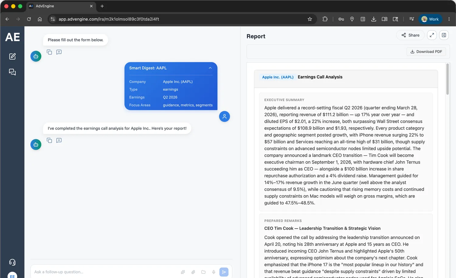 Information and Research report in AdvEngine